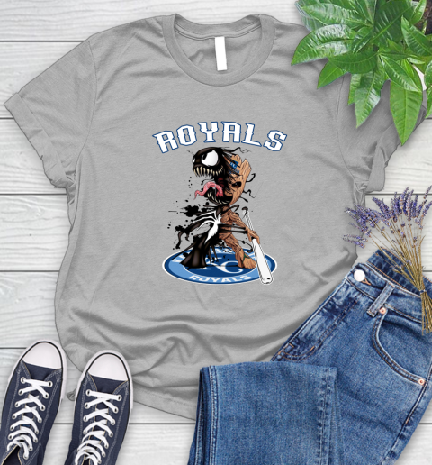 MLB Kansas City Royals Baseball Venom Groot Guardians Of The Galaxy Women's T-Shirt 5