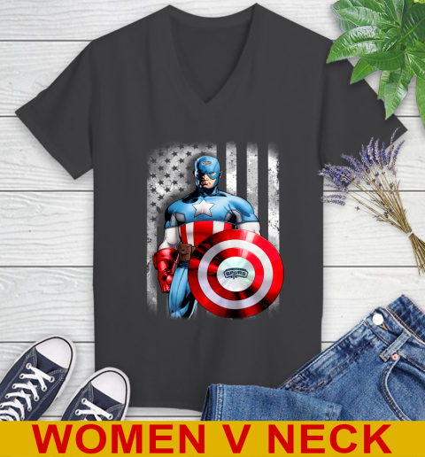 San Antonio Spurs NBA Basketball Captain America Marvel Avengers American Flag Shirt Women's V-Neck T-Shirt 8