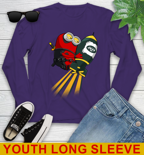 NFL Football New York Jets Deadpool Minion Marvel Shirt Youth Long Sleeve 4