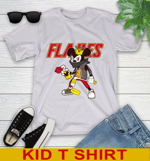 Calgary Flames NHL Hockey Mickey Peace Sign Sports Youth T-Shirt 5