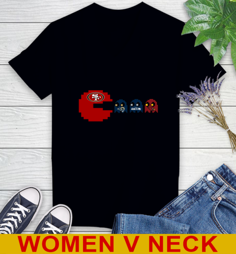 San Francisco 49ers NFL Football Pac Man Champion Women's V-Neck T-Shirt 2