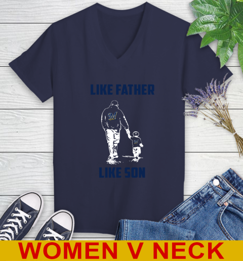 Milwaukee Brewers MLB Baseball Like Father Like Son Sports Women's V-Neck T-Shirt 12