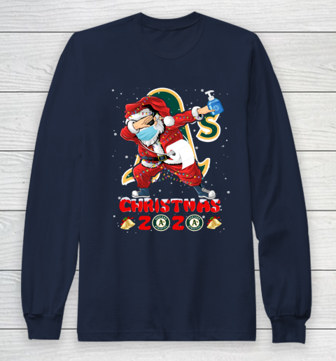 Oakland Athletics Funny Santa Claus Dabbing Christmas 2020 MLB Long Sleeve T-Shirt 2