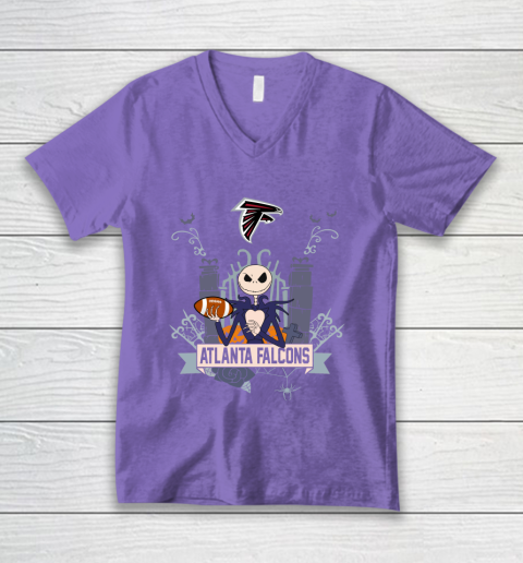 NFL Atlanta Falcons Football Jack Skellington Halloween V-Neck T-Shirt 8