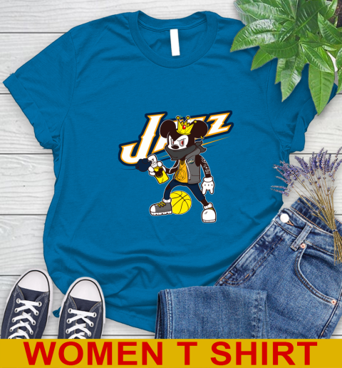 Utah Jazz NBA Basketball Mickey Peace Sign Sports Women's T-Shirt 7
