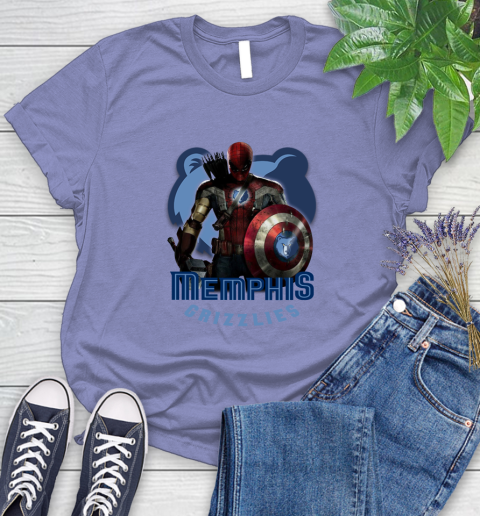 Memphis Grizzlies NBA Basketball Captain America Thor Spider Man Hawkeye Avengers Women's T-Shirt 11