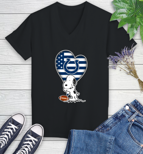 Indianapolis Colts NFL Football The Peanuts Movie Adorable Snoopy Women's V-Neck T-Shirt 2