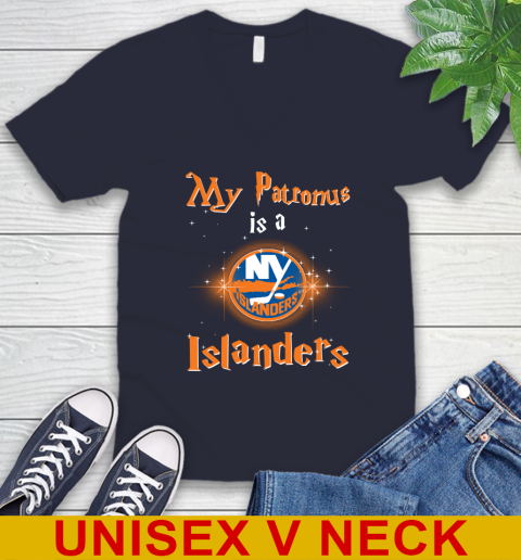NHL Hockey Harry Potter My Patronus Is A New York Islanders V-Neck T-Shirt 2