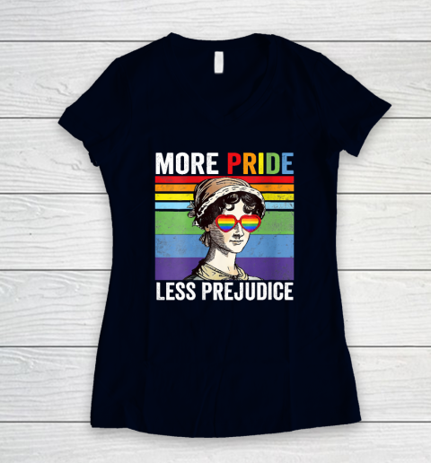 More Pride Less Prejudice Pride Month Funny Women's V-Neck T-Shirt 3
