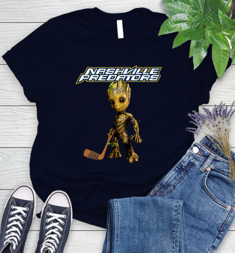 Nashville Predators NHL Hockey Groot Marvel Guardians Of The Galaxy Women's T-Shirt 3