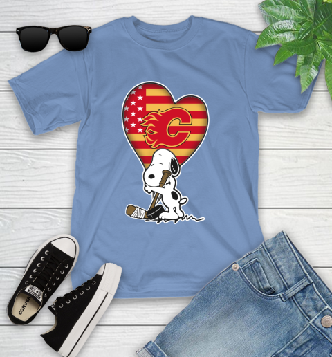 Calgary Flames NHL Hockey The Peanuts Movie Adorable Snoopy Youth T-Shirt 11