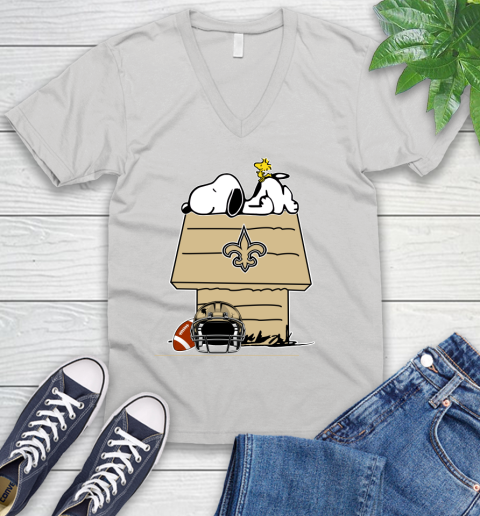 New Orleans Saints NFL Football Snoopy Woodstock The Peanuts Movie V-Neck T-Shirt
