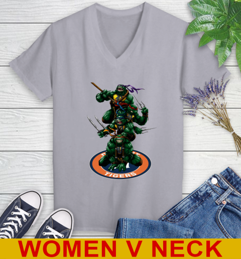 MLB Baseball Detroit Tigers Teenage Mutant Ninja Turtles Shirt Women's V-Neck T-Shirt 5