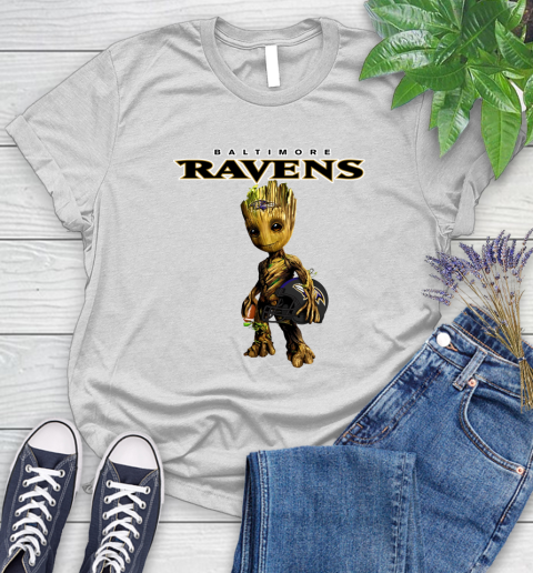 Baltimore Ravens NFL Football Groot Marvel Guardians Of The Galaxy Women's T-Shirt