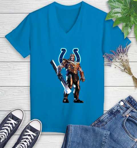 NFL Thanos Gauntlet Avengers Endgame Football Indianapolis Colts Women's V-Neck T-Shirt 7