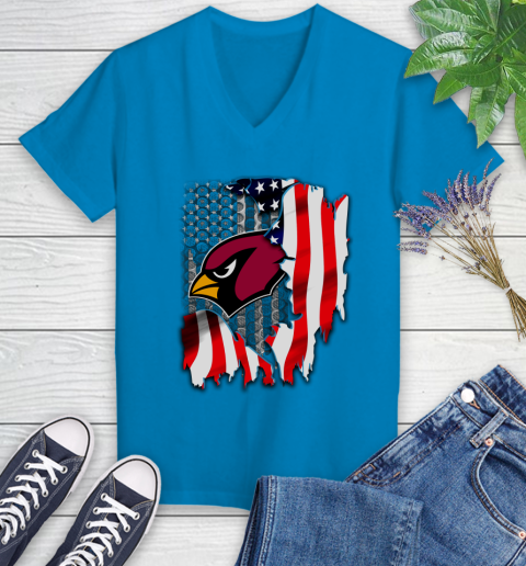 Arizona Cardinals NFL Football American Flag Women's V-Neck T-Shirt 7