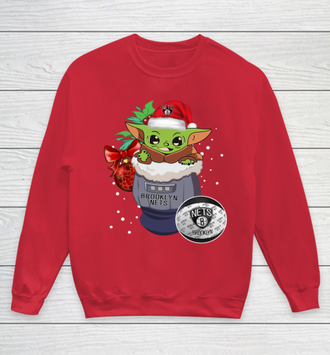 Brooklyn Nets Christmas Baby Yoda Star Wars Funny Happy NBA Youth Sweatshirt 9