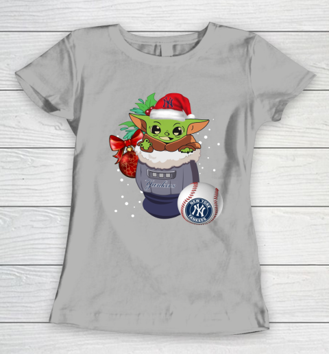 New York Yankees Christmas Baby Yoda Star Wars Funny Happy MLB Women's T-Shirt 11