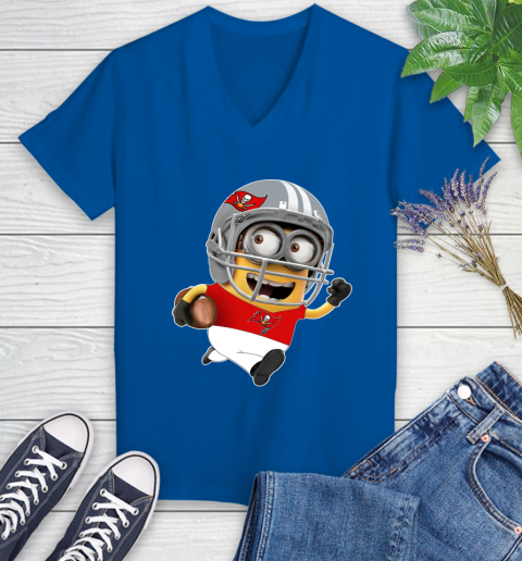 NFL Tampa Bay Buccaneers Minions Disney Football Sports Women's V-Neck T-Shirt 10
