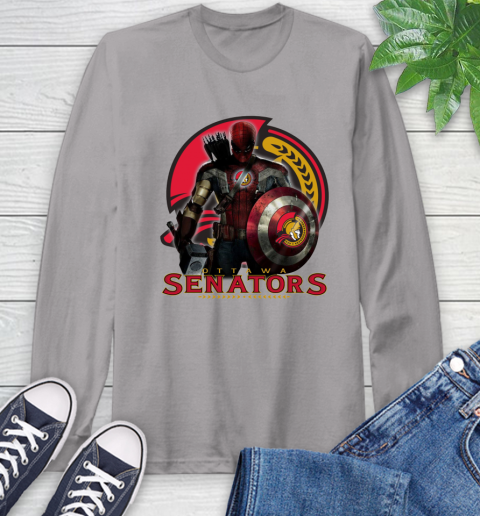NHL Captain America Thor Spider Man Hawkeye Avengers Endgame Hockey Ottawa Senators Long Sleeve T-Shirt 6