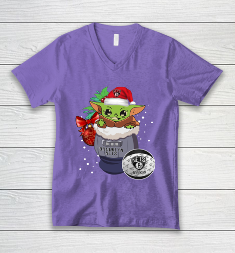 Brooklyn Nets Christmas Baby Yoda Star Wars Funny Happy NBA V-Neck T-Shirt 9