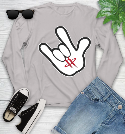 Houston Rockets NBA Basketball Mickey Rock Hand Disney Youth Long Sleeve 12