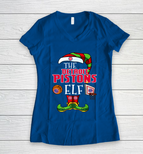 Detroit Pistons Christmas ELF Funny NBA Women's V-Neck T-Shirt 7