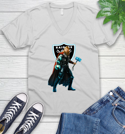 NFL Thor Avengers Endgame Football Oakland Raiders V-Neck T-Shirt
