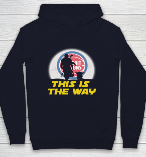 Detroit Pistons NBA Basketball Star Wars Yoda And Mandalorian This Is The Way Youth Hoodie 2