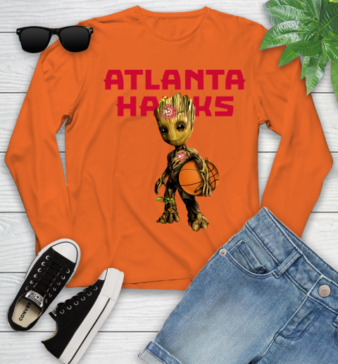 Atlanta Hawks NBA Basketball Groot Marvel Guardians Of The Galaxy Youth Long Sleeve 4