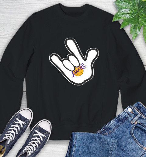 Los Angeles Lakers NBA Basketball Mickey Rock Hand Disney Sweatshirt 2