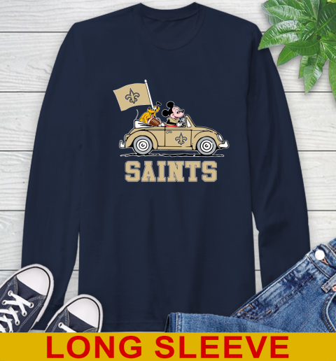 NFL Football New Orleans Saints Pluto Mickey Driving Disney Shirt Long Sleeve T-Shirt 4