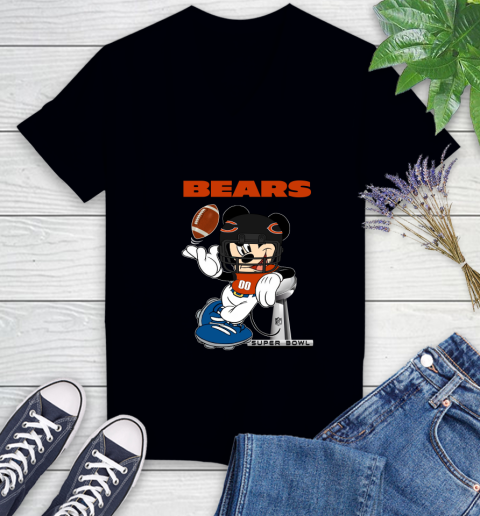NFL Chicago Bears Mickey Mouse Disney Super Bowl Football T Shirt Women's V-Neck T-Shirt 2