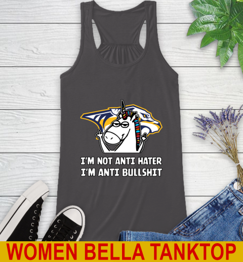 Nashville Predators NHL Hockey Unicorn I'm Not Anti Hater I'm Anti Bullshit Racerback Tank 12