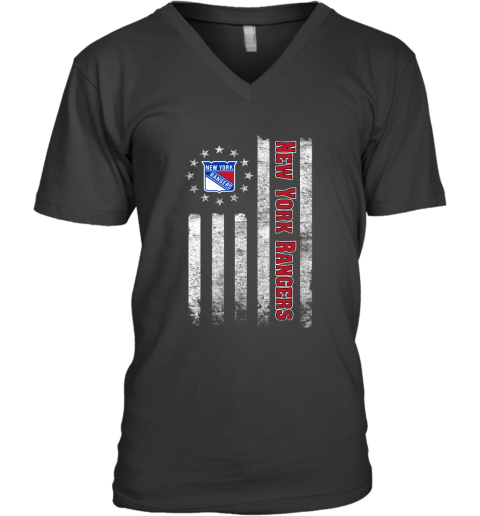 NHL American Flag Hockey Sports New York Rangers V-Neck T-Shirt