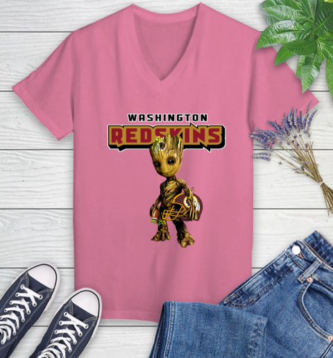 Washington Redskins NFL Football Groot Marvel Guardians Of The Galaxy Women's V-Neck T-Shirt 13