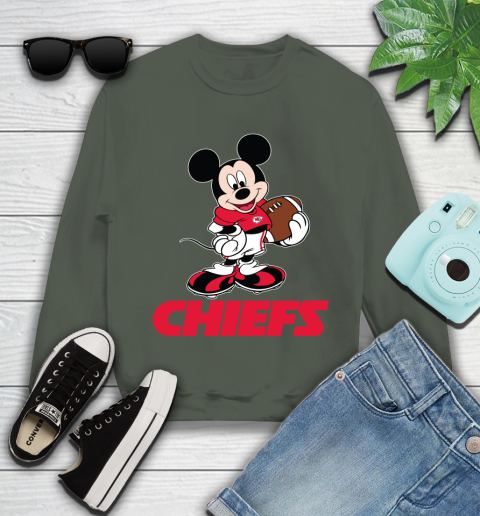 NFL Football Kansas City Chiefs Cheerful Mickey Mouse Shirt Youth Sweatshirt 9