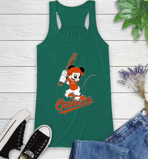 MLB Baseball Baltimore Orioles Cheerful Mickey Mouse Shirt Racerback Tank 7