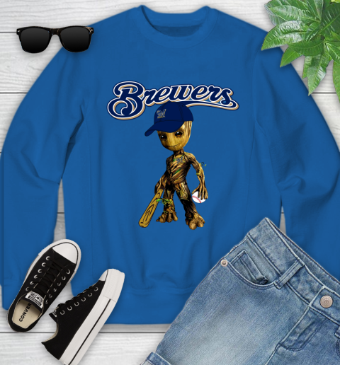 MLB Milwaukee Brewers Groot Guardians Of The Galaxy Baseball Youth Sweatshirt 8