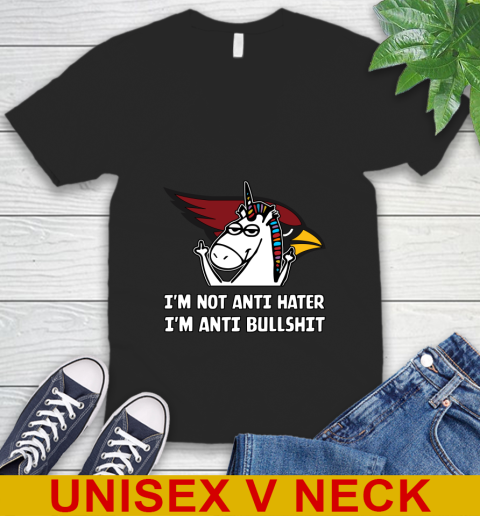 Arizona Cardinals NFL Football Unicorn I'm Not Anti Hater I'm Anti Bullshit V-Neck T-Shirt 2