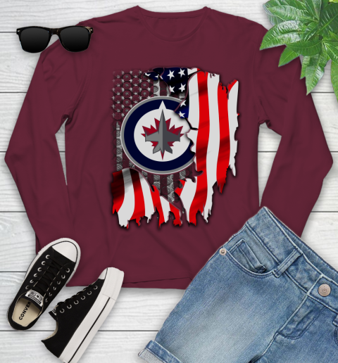 Winnipeg Jets NHL Hockey American Flag Youth Long Sleeve 6