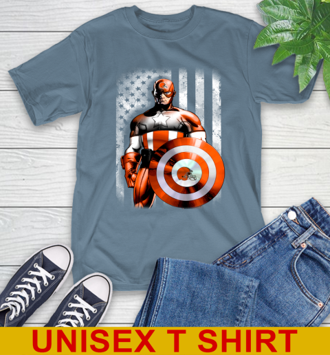 Cleveland Browns NFL Football Captain America Marvel Avengers American Flag Shirt T-Shirt 8