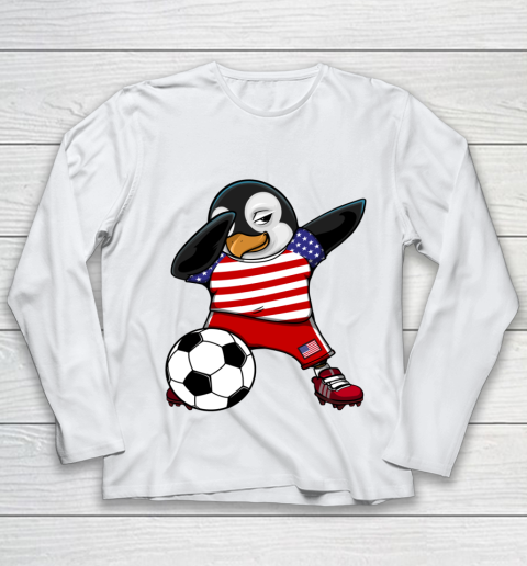 Dabbing Penguin America Soccer Fans Jersey Football Lover Youth Long Sleeve