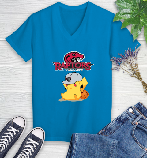 NBA Pikachu Basketball Sports Toronto Raptors Women's V-Neck T-Shirt 7