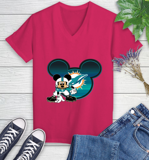 NFL Miami Dolphins Mickey Mouse Disney Football T Shirt Women's V-Neck T-Shirt 9