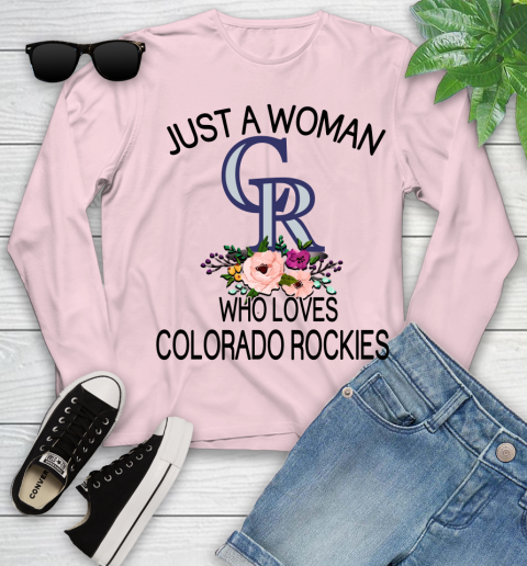MLB Just A Woman Who Loves Colorado Rockies Baseball Sports Youth Long Sleeve 7