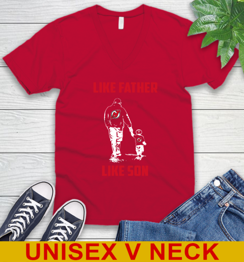New Jersey Devils NHL Hockey Like Father Like Son Sports V-Neck T-Shirt - Image 7