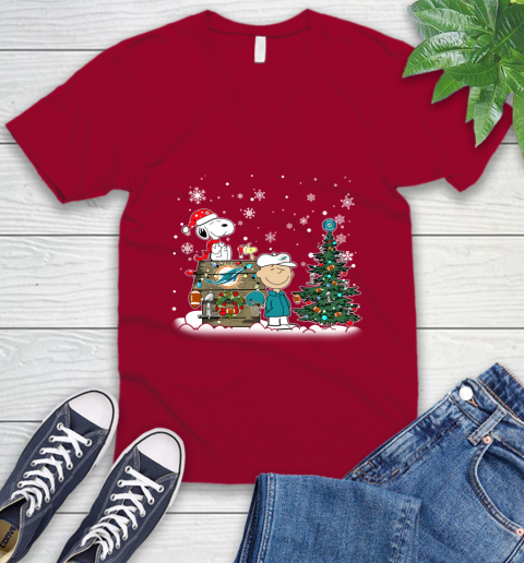 NFL Miami Dolphins Snoopy Charlie Brown Christmas Football Super Bowl Sports V-Neck T-Shirt 7