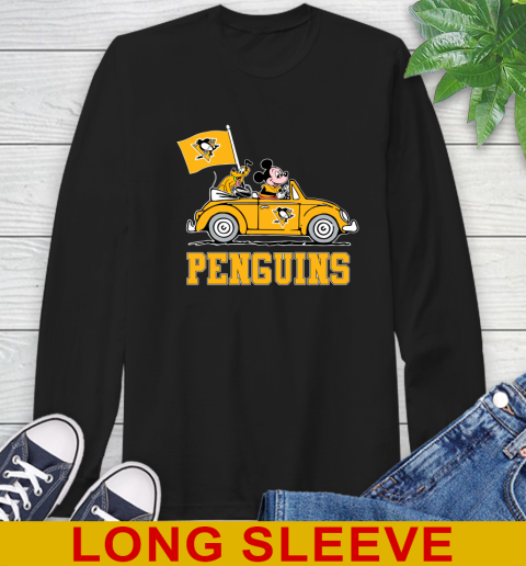 NHL Hockey Pittsburgh Penguins Pluto Mickey Driving Disney Shirt Long Sleeve T-Shirt 2