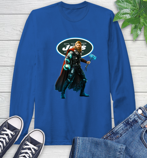 NFL Thor Avengers Endgame Football New York Jets Long Sleeve T-Shirt 9